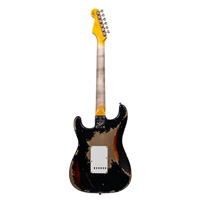 Fender Custom Shop Limited Edition 1959 Stratocaster Super Heavy Relic Aged Black Over Chocolate 3 Ton Sunburst Elektro Gitar